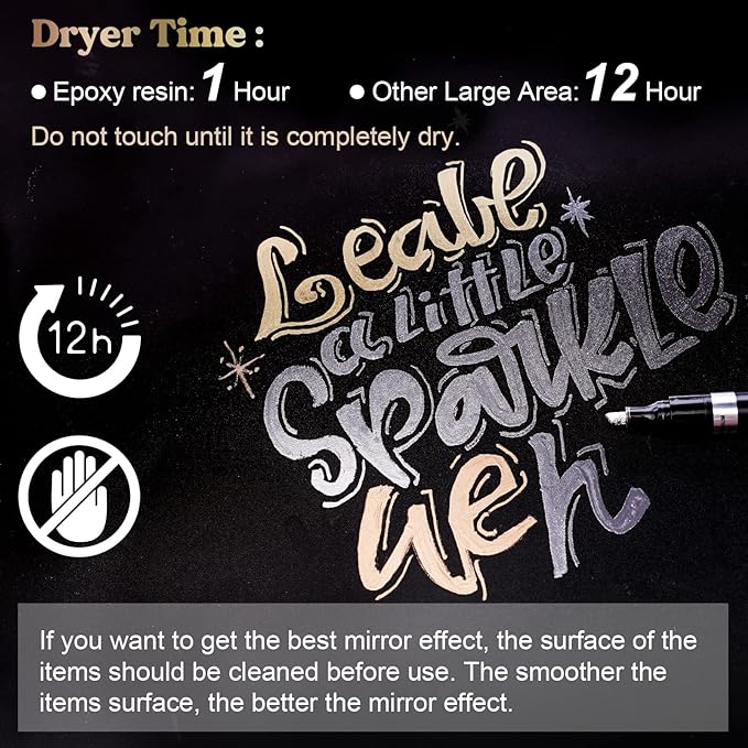 LET'S RESIN Liquid Mirror Chrome Metallic Markers, Reflective Gloss, 2-5mm Larger Application Area, 3 Colors Epoxy Resin Tools/Supplies for Coloring, Stroke, Painting, DIY Craft