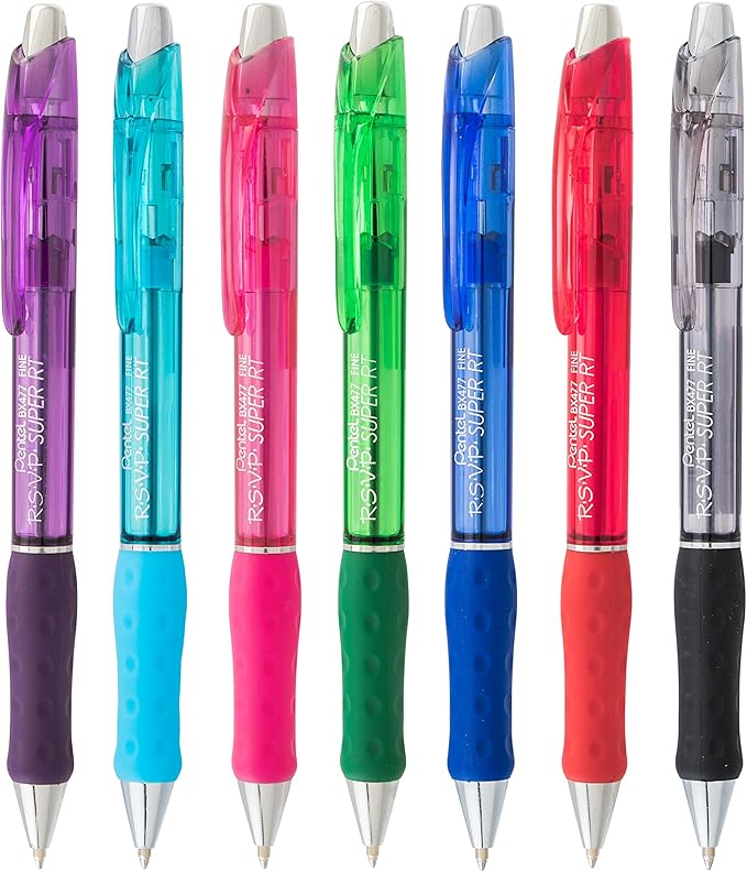 Pentel RSVP Super RT Ballpoint Pen, (0.7mm) Fine Line, Blue Ink, 2-Pk - BX477BP2C