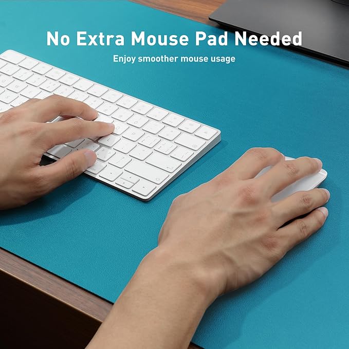 Aothia Leather Desk Pad Protector, Mouse Pad, Office Desk Mat, Non-Slip PU Leather Desk Blotter, Laptop Desk Pad, Waterproof Desk Writing Pad for Office and Home (Turquoise,23.6" x 13.7")
