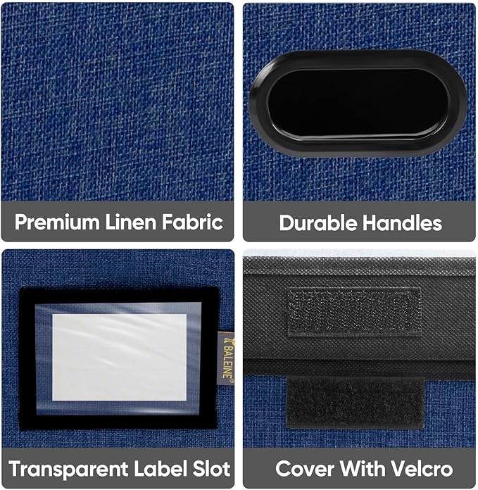 BALEINE File Organizer Box with Lid, Collapsible File Folder Organizer with Plastic Slide, Hanging File Folder Box for Office Document Storage (2 Pack, Blue)