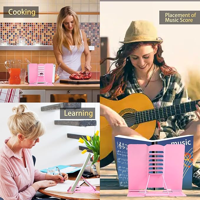 Metal Book Stand - Adjustable Book Holder for Reading (Full Pink)