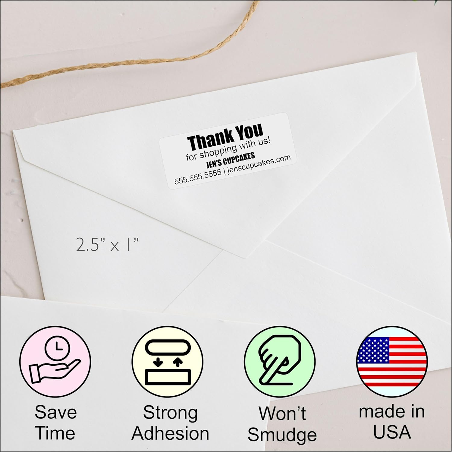 White Address Labels for Business - Personalized Return Address Labels, Custom Mailing Labels, Shipping Stickers for Envelopes and Packages (Thank You)