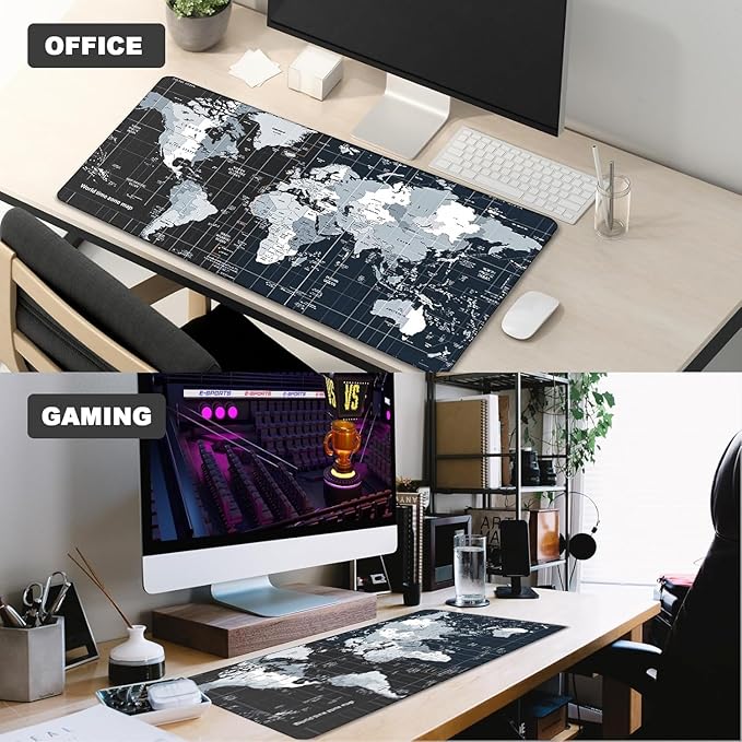 Large Mouse Pad, Desk Mat Large Office Desk Pad Gaming Mouse Pad with Stitched Edges, 35.4" x 15.7" Mousepad with Non-Slip Waterproof Rubber Base for PC Laptop Desk Home Office Accessories, Map