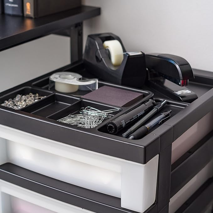 IRIS USA Plastic Drawer Storage Organizer Rolling Cart, with Wheels Casters, 6-Drawers, for Classroom Art Craft Supplies Dresser Closet Bathroom Dorm Bedroom Laundry Room, Black/Pearl