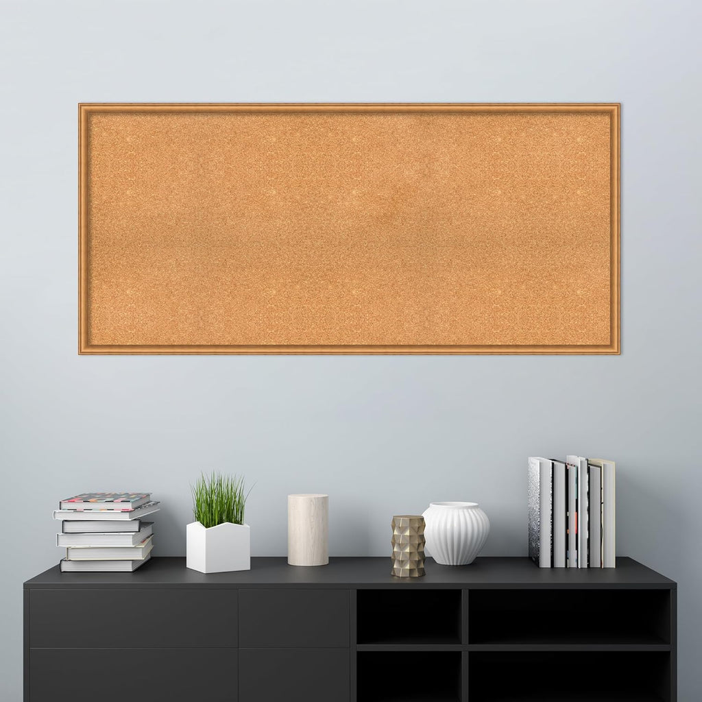 Amanti Art Natural Cork Board for Wall, 28x60 Vision Board with Bronze Frame, Oversize Corkboard Office Decor for Home Organization, Casual Corkboard Pinboard to Display Items for Home Organization