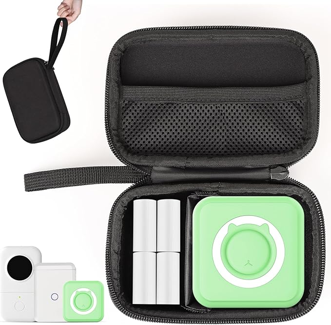 QYCHHJ Mini Printer Carrying Case for Phomemo T02/Memoking/HUIJUTCHEN Mini Sticker Printer, Portable Hard Travel Case for Label Maker, Thermal Printer Paper, Small