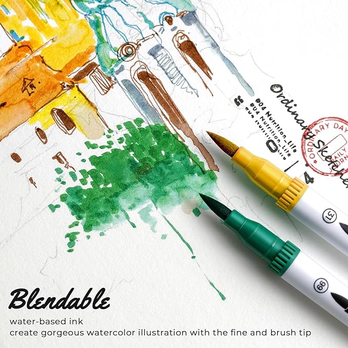 Ohuhu Markers for Adult Coloring Books No Bleeding 120 Colors Coloring Markers Water-based Dual Tips Fineliner & Brush Drawing Pens Art Markers for Kids Adults Sketch Journal - Maui - White