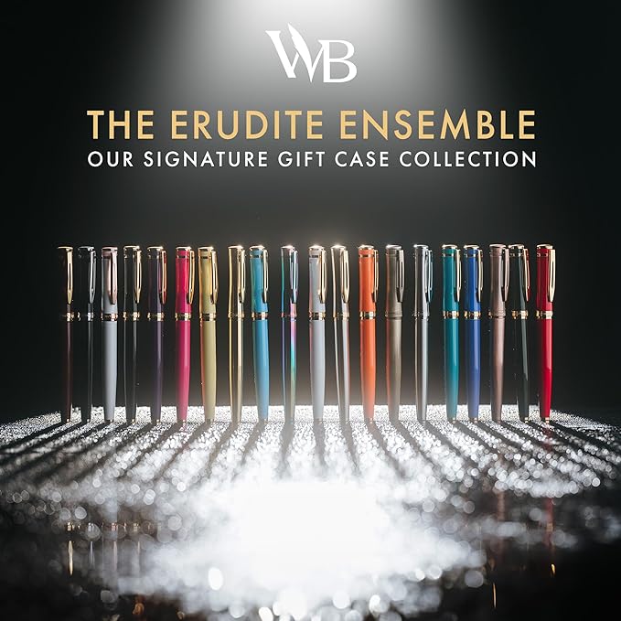 Wordsworth & Black Fountain Pen Set, 18K Gilded Medium Nib, Includes 24 Pack Ink Cartridges, Ink Refill Converter & Gift Box, Gold Finish, Calligraphy, [Imperial Blue], Perfect for Men & Women