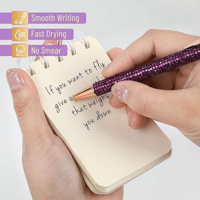 Mr. Pen- Fancy Pens for Women, 7 Black Ink Ballpoint Pens with 10 Refills, 1.0mm, Elegant in Purple, Glitter Cute Pens for Journaling, Sparkly Fancy Pen, Easter Gift