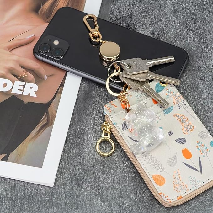 2 Pack Retractable ID Badge Holder with Carabiner Belt Clip Key Ring, Metal Badge Reel with Retractable Cord, Retractable Keychian for Women Nurse,Teacher,Student (Gold,Rose Gold)