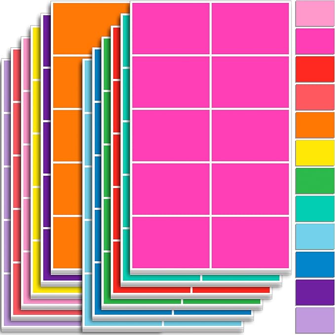 YSHIHE Colored Labels Stickers 3" x 2" Large Color Coding Labels in 12 Assorted Colors Rectangle Name Tags Moving Labels - 480 Pack