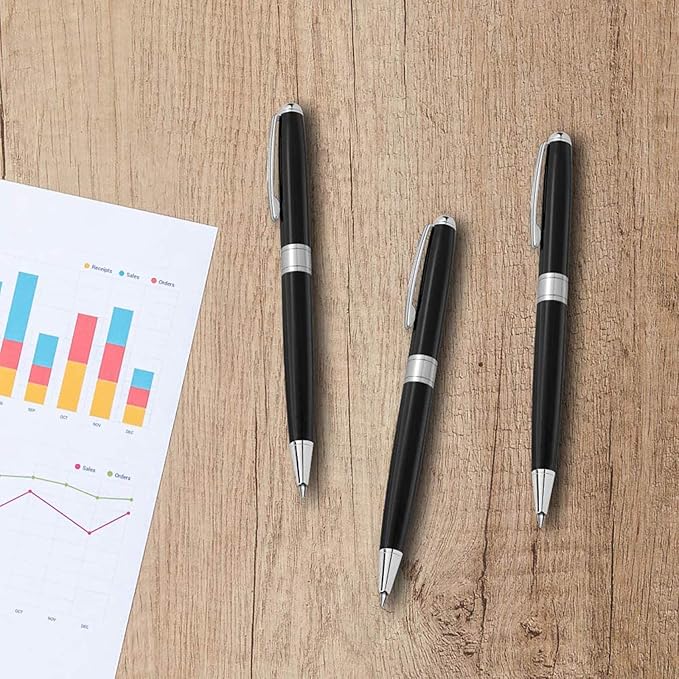 Cambond Black Pens Ballpoint Pens - Nice Pens Office Pens for Gift Business Men Police Flight Attendants Retractable Smooth Writing 1.0 mm Medium Point, 3 Pens with 3 Extra Refills (Black)