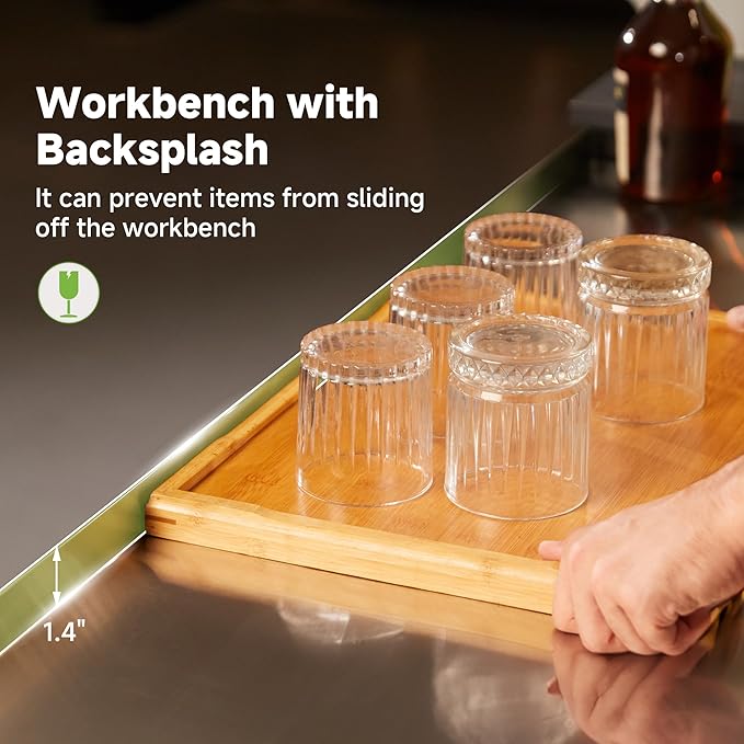 Real Relax Stainless Steel Table with Backsplash, NSF Commercial Heavy Duty Stainless Steel Table for Prep with Adjustable Undershelf, for Indoor & Outdoor- 24" D x 30" W x 34" H