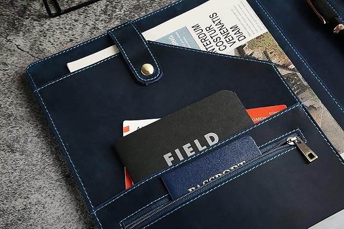 Personalized Leather Portfolio for Men, Engraved Leather Clipboard Portfolio Binder, Custom Leather Resume Padfolio for Women, Christmas Gift for His/Her (Clipboard, Blue-Custom)