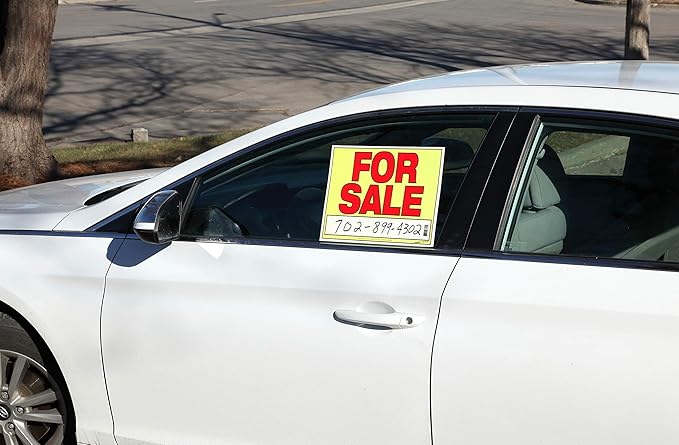 Sunburst Systems For Sale Sign for Cars, Trucks, Garage Sales, Business Sales 11H x 14W, Red-Yellow-Black (Pack of 2)