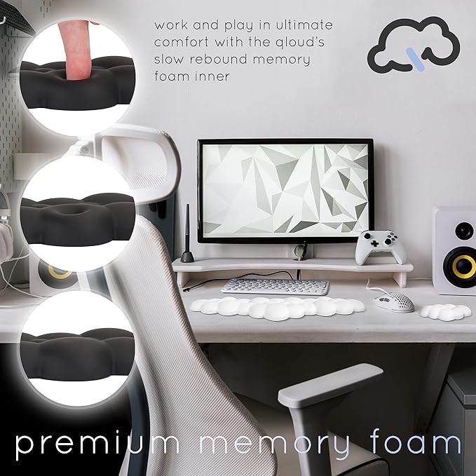 Qloud Cloud Wrist Rest Keyboard Wrist Rest for Computer Keyboard Pad, Cloud Keyboard Wrist Rest, Wrist Pad for Keyboard, Memory Foam, Non Slip Base, Comes with Mouse Pad - White