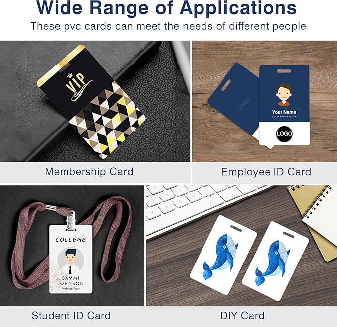 50 Pack Premium Blank PVC Cards with Slot Punch on Short Side - Vertical Slot Punch Blank ID Cards- CAETOUNG CR80 30 Mil Graphic Quality White Plastic Cards for Photo ID Badge Printers