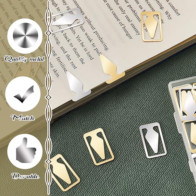 Book Line Markers 100 Count Tin Mixed Metals Bookmarkers Book Page Markers Arrow Bookmarks Gold Silver Book Marker Clip for Reading Teachers Students Book Lovers Men School Work
