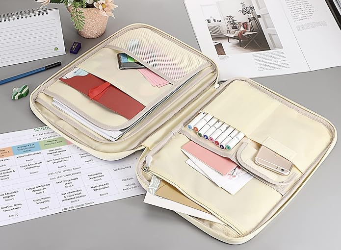 BTSKY New Multi-functional A4 Document Bags Portfolio Organizer-Travel Pouch Zippered Case for Ipads, Notebooks,Documents
