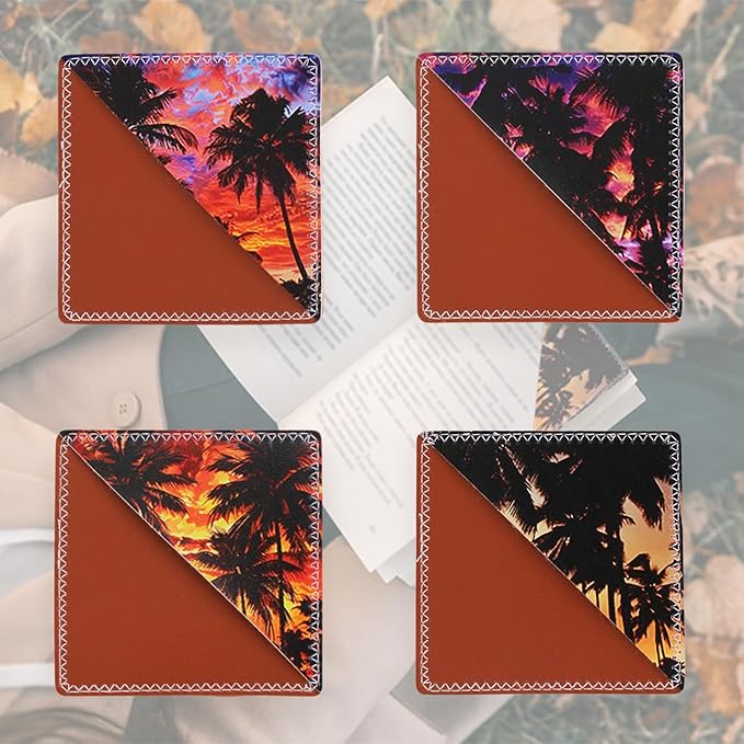 4 Pieces Leather Bookmarks, Cute Book Accessories for Reading Lovers, Page Markers for Women Men Kids Students Teachers Retirement Birthday Gift (Sunset)