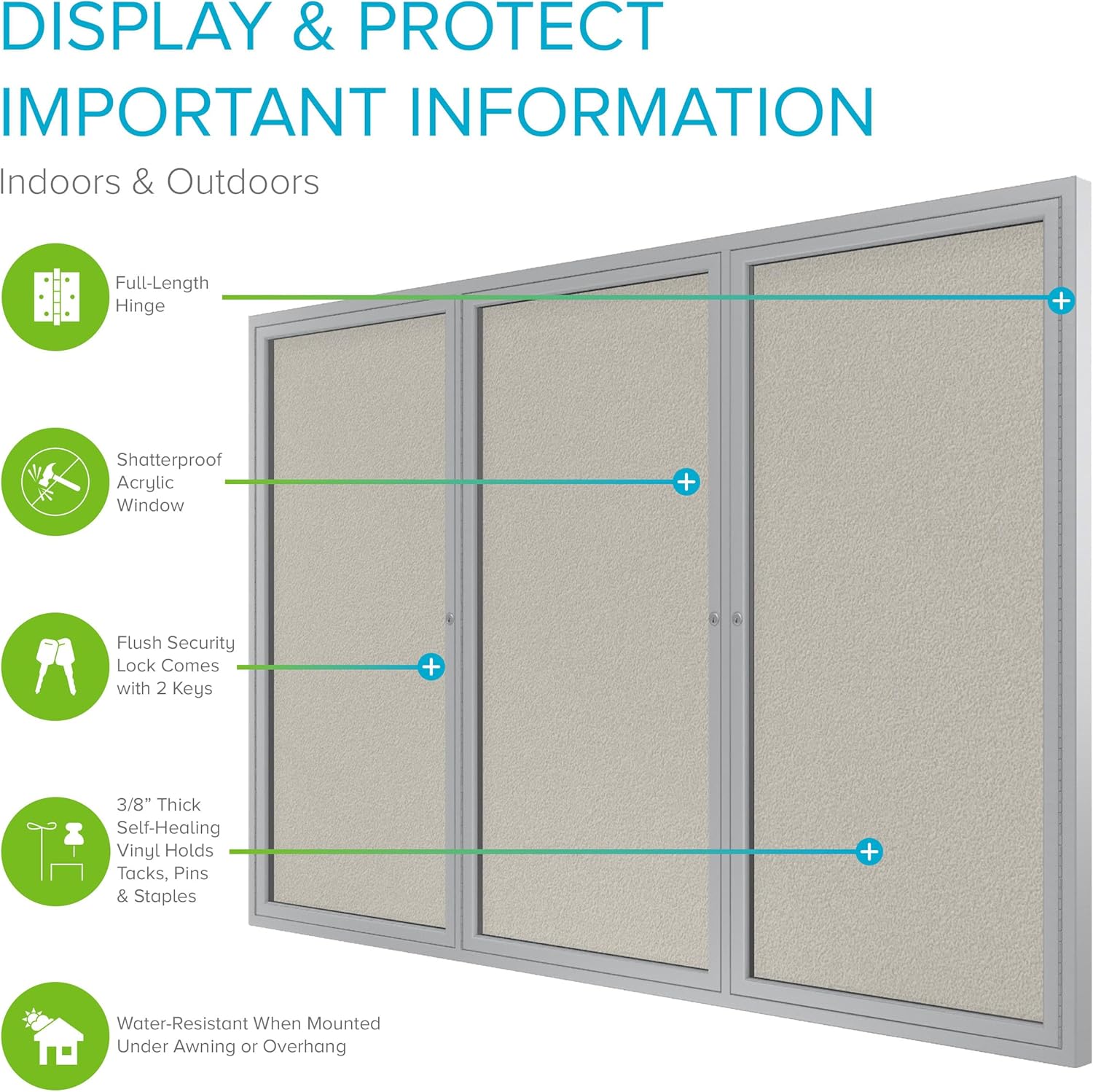 Ghent 48"x96" 3-Door Outdoor Enclosed Vinyl Bulletin Board, Shatter Resistant, with Lock, Satin Aluminum Frame - Ivory (PA34896VX-185), Made in the USA