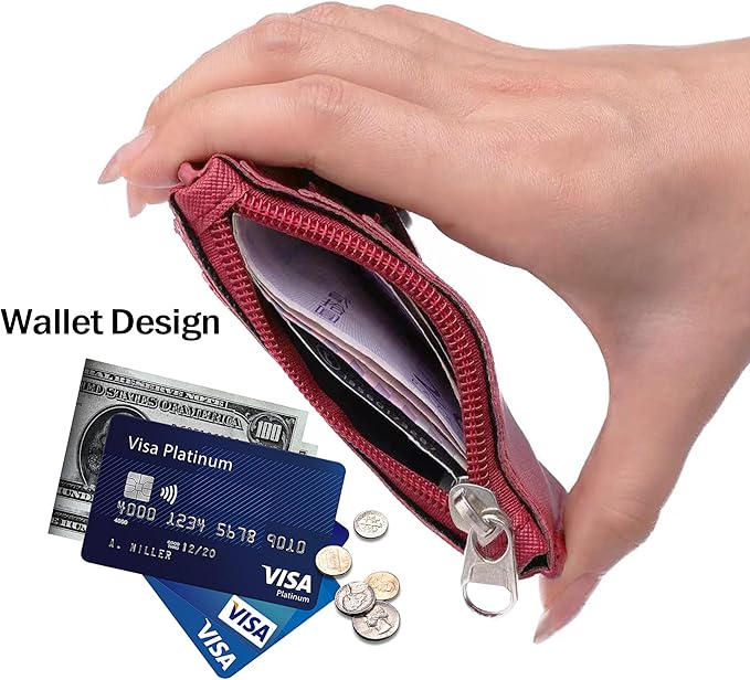 Cute ID Badge Holder Retractable Lanyard Reel Clip with Heavy Duty Carabiner, 5 Card Slots in 2 Sided with Key Ring and Zipper for Women Students Teens Girls Office Staff (Red)