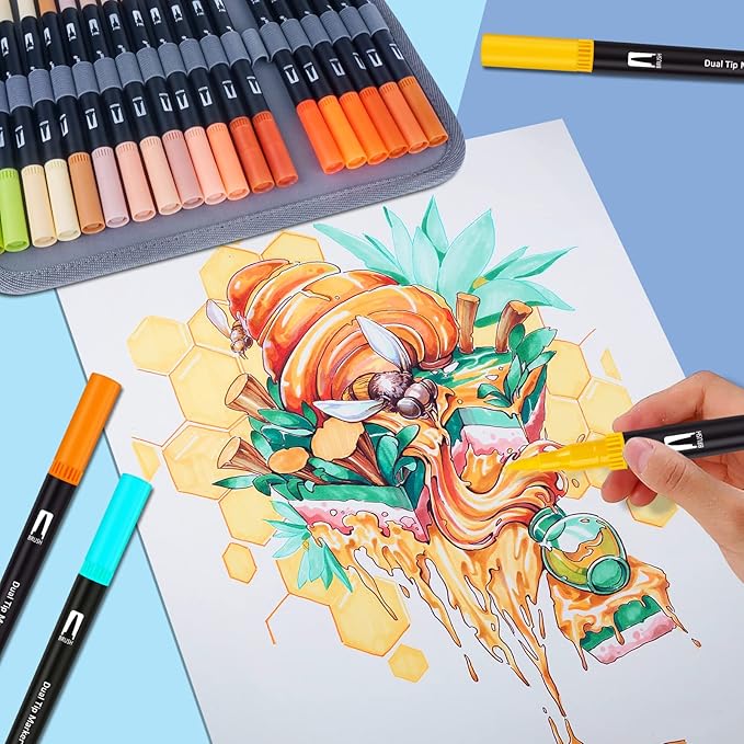 Markers for Adult Coloring Book, 120 Colors Art Markers Set Dual Tip Brush Pen, Coloring Markers Fine Point Kids Artist Drawing Paintings Diaries Journaling Art projects Art Supplies with Case