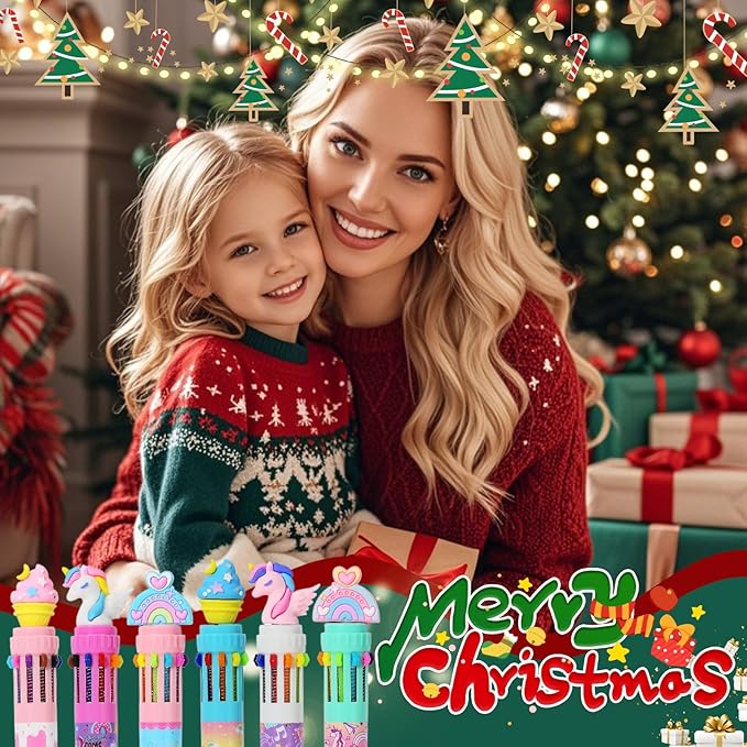 Multicolor Ballpoint Pen 0.7 mm, 10-in-1 Colored Pens Fine Point Retractable Cute Cartoon Unicorn Ballpoint Pens for Office School Students Kids Christmas Gift, 6 Pack