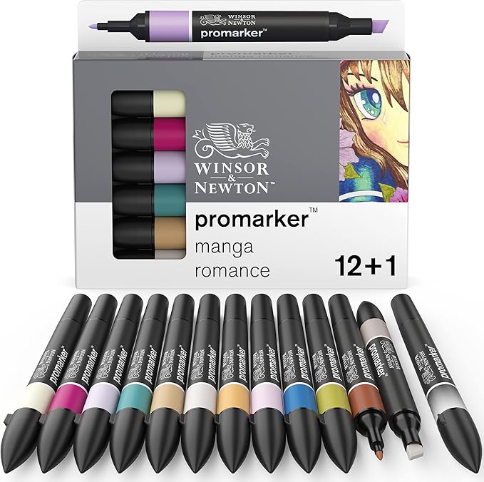 Winsor & Newton ProMarker Set, 12 Count, Manga Romance