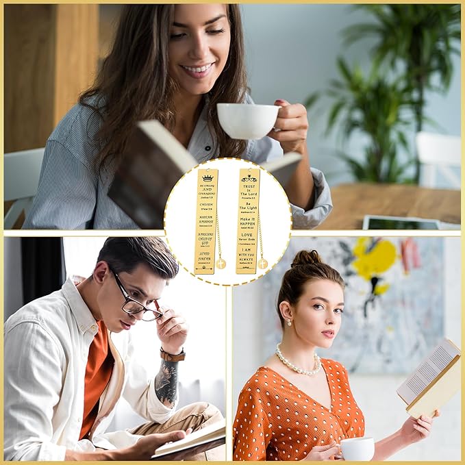 5 Pcs Christian Gifts for Women Metal Religious Bible Verse Bookmark Gifts for Friend Inspirational Christian Bookmarks with Church Cross Chain Scripture Bookmarks for Men Bulk Gift (Gold)