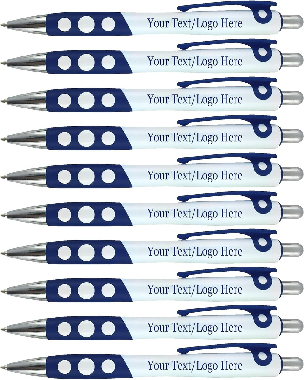 SyPen Personalized Ballpoint Pens With Custom Logo/Text-350 Pack Bulk-for Businesses, Parties, & Events, Custom Printed, White Barrel with Matching Colored Clip and Grip, Click Pens, Black Ink, Blue
