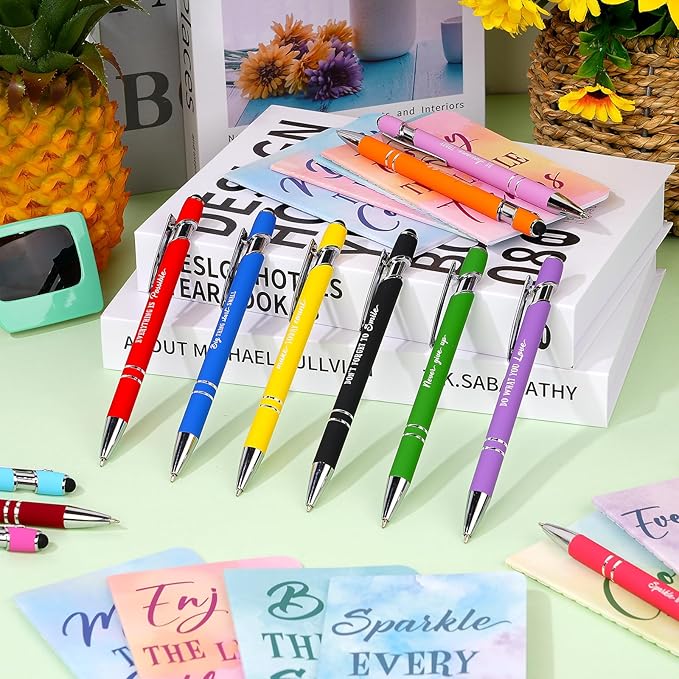 48 Pcs Watercolor Bulk Motivational Pens Inspirational Notepads Set, Pocket Motivational Quote Notebooks Ballpoint Pens, Mini Journals Gift Set for Kids Students Teachers School Office Prizes Supplies