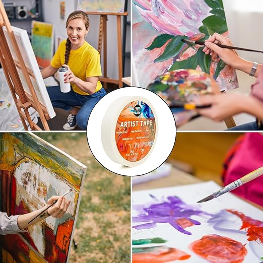 4 Pack White Artist Tape - Art Masking Tape for Watercolor Paper, Canvas Acrylic Painting, Curves, Framing, Paint, Gouache, Console - Acid Free Drafting Tape 1/4" (0.25") Wide - 360FT Total