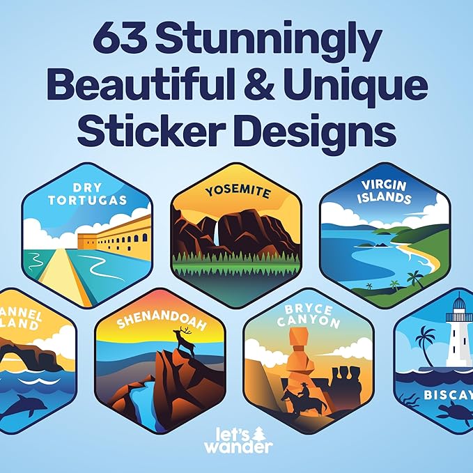 LET'S WANDER Original Lets Wander National Parks Water Bottle with Waterproof Stickers - 32oz Leakproof Insulated Stainless Steel with Straw - Parks of the USA Bucket List Bottle [BLACK]