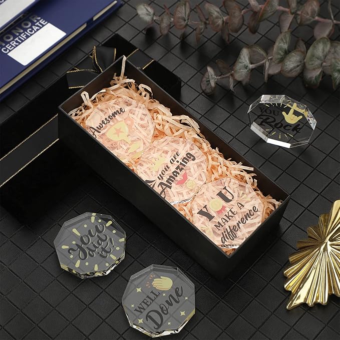 Janmercy 24 Pcs Appreciation Acrylic Award Trophies 6 Styles Employee Appreciation Gifts Bulk Plaques Personalized Engraved Fun Clear Cna Thank You Gift for Adults Office Party Decoration(Medal)