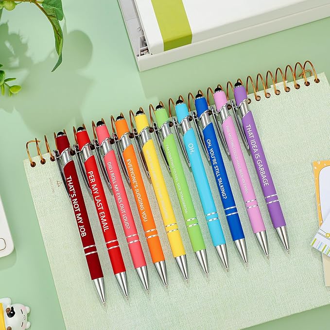 Eersida 40 Pcs Snarky Office Pens Funny Insulting Pens Arcastic Negative Quotes Ballpoint Macaron Touch Stylus for Office, Black Ink