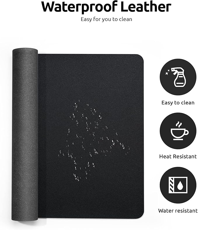 YSAGi Leather Desk Mat, Large Mouse Mat, Non-Slip Desk Pad Desk Protector Mat, Waterproof PU Leather Laptop Mat Table Mat Desk Writing Pad for Office and Home (90 x 43 cm, Black)