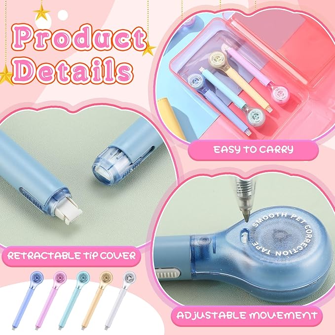 Gersoniel 10 Pack Correction Tape Pen Correctional Ink Tape Push Pull Protective, Easy to Use Applicator for School Office Supplies, 0.2 x 236 Inch(Macaron Color)