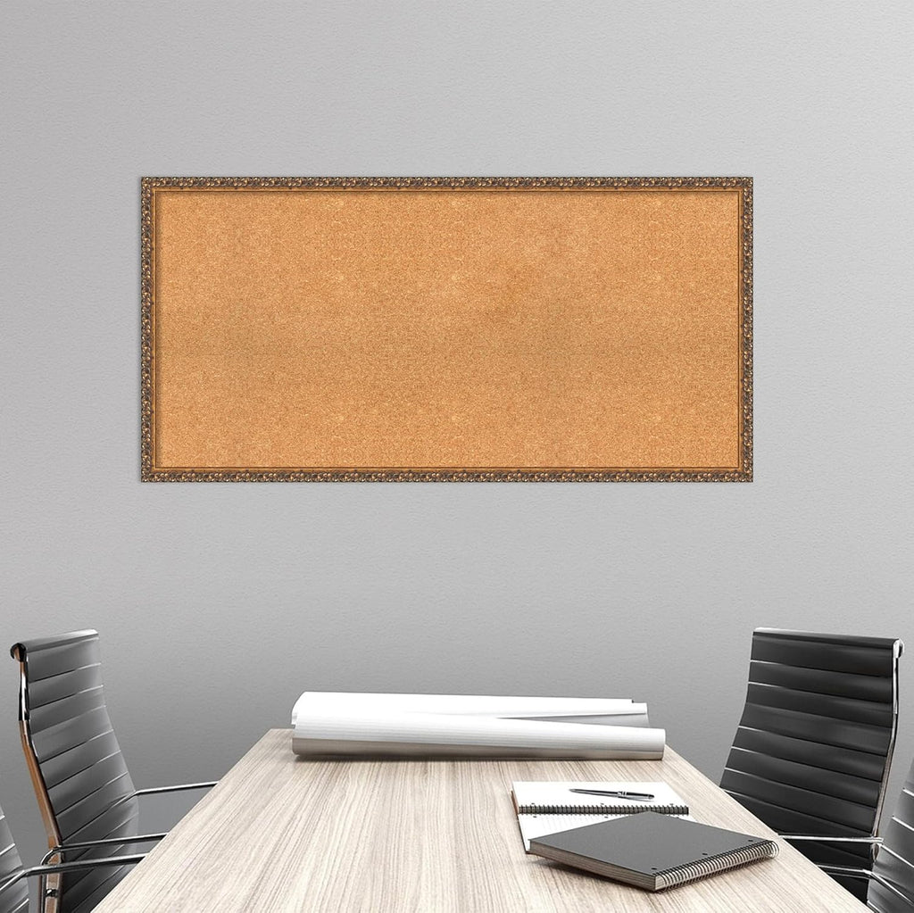 Amanti Art Natural Cork Board for Wall, 24x48 Vision Board with Bronze Frame, Oversize Corkboard Office Decor for Home Organization, Traditional Corkboard Pinboard to Display Items for Home