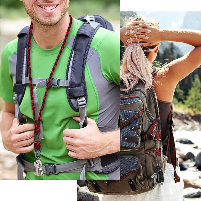 2 Pcs Heavy Duty Braided Paracord Lanyard Keychain with USA Flag, Parachute Rope Necklace Keychains, Braided Strong Lanyard for Outdoor Activities, Camera, Keys, Whistle, Traveling