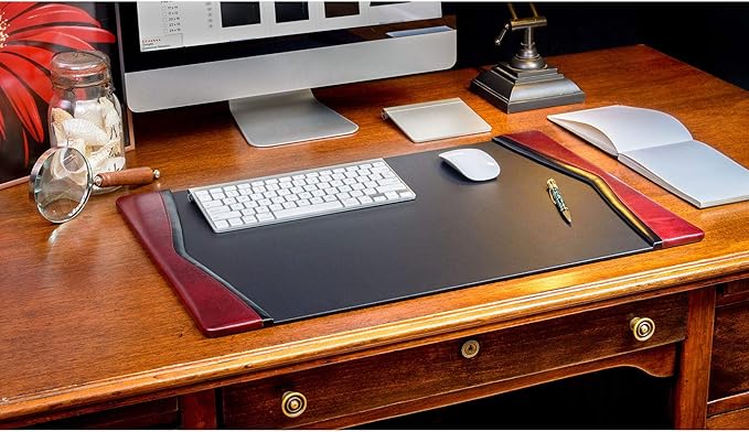 Dacasso Pad with Side Rails Luxury Leather Blotter for Writing-Executive Desk Surface Protector, 25.5" x 17.25", Burgundy