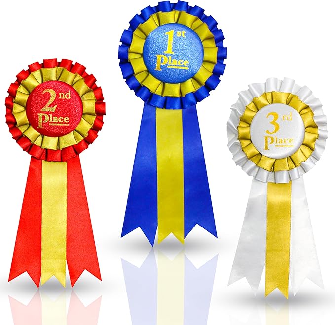 Premium Award Ribbons Blue,Red,White - 1st, 2nd, 3rd Place - 1 Set (3 Ribbons) - First Second Third Place Winner Ribbons