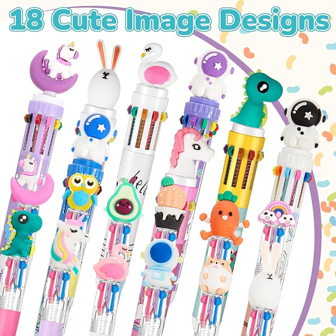 18 Pcs Multicolor Pen in One Include 4 In1 and 10 in 1 Colored Cute Pens Retractable Cartoon Ballpoint for Valentine‘s Day Birthdays Office Gifts (Classic)