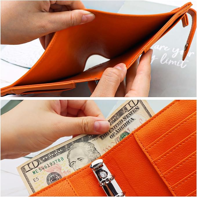 Mogoostry A7 Binder Cover Savings Binder Wallet Leather Binder Folder 6-Ring Refillable Notebook Binder Planner Cover Hardcover Budget Binder Organizer (Orange)