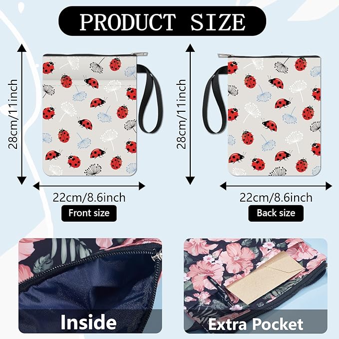 CRASPIRE Ladybug Book Sleeve Dandelion Book Protector Beetles Book Covers for Paperbacks Washable Fabric Cloth Book Cover with Zipper and Extra Sleeve Pocket for Book Lovers Classmate Gifts