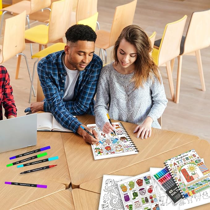 Adult Coloring Book, 40 Sheet Stress Relief Coloring Books for Adults Relaxation,Spiral Bound Single-Sided Pages,Arts and Crafts for Women Man，Unique 16-Gallery Multi-Pattern Design with 36 Markers