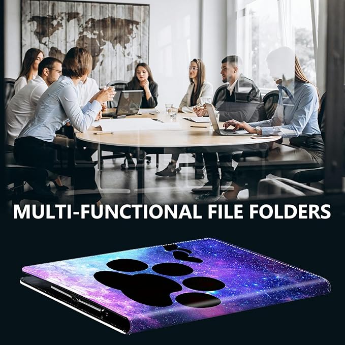 PU Leather Padfolio Folder Clipboard Portfolios Organizer Conference Document Organizer with Business Card Holder Storage Clipboard Writing Pad,Animals Dog Paws Galaxy