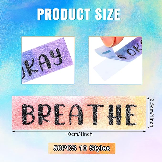 Laumoi 50 Pcs Anxiety Sensory Stickers Textured Calming Strips Tactile Rough Sensory Calm Stickers Adhesive Textured Tape Fidget Pack Anti Stress Strips for Adults(Watercolor Style)