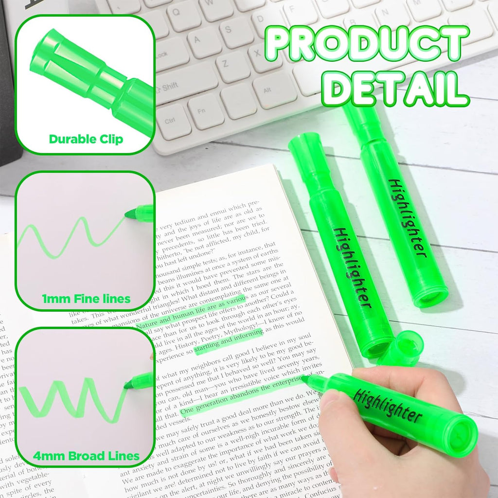 Qilery 30 Pack Highlighters Bulk, Tank Style Chisel Tip Highlighters Markers Quick Drying for Kids and Adult Coloring, Classroom Home Office School Supplies (Green)