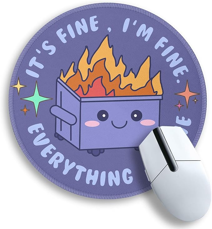 Gctriki Dumpster on Fire Mouse Pad for Desk, Funny Purple Round Mousepad for Computer Laptop Gaming, Stitched Edge Non-Slip Rubber Base, Cute Dumpster Home Office Desk Accessories Decor for Women